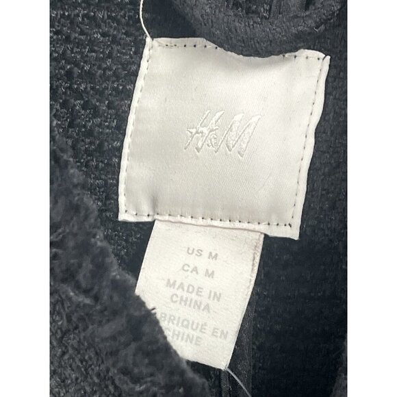 H&M Textured Weave Black Knit Cotton Jacket Decorative Buttons Sz M - Picture 4 of 8